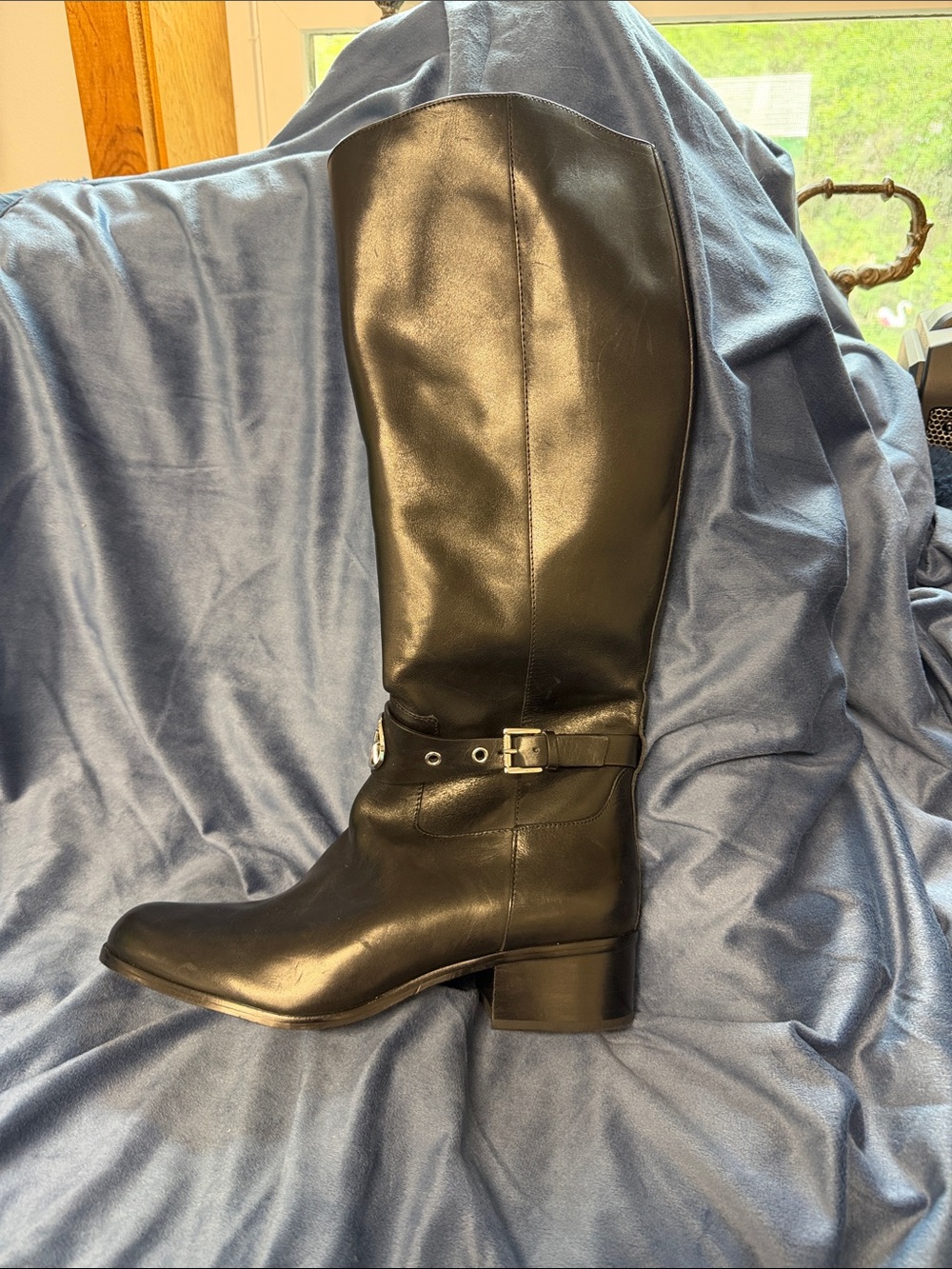 Michael Kors Black Leather Over-the-Knee Riding Boots with Buckle never worn